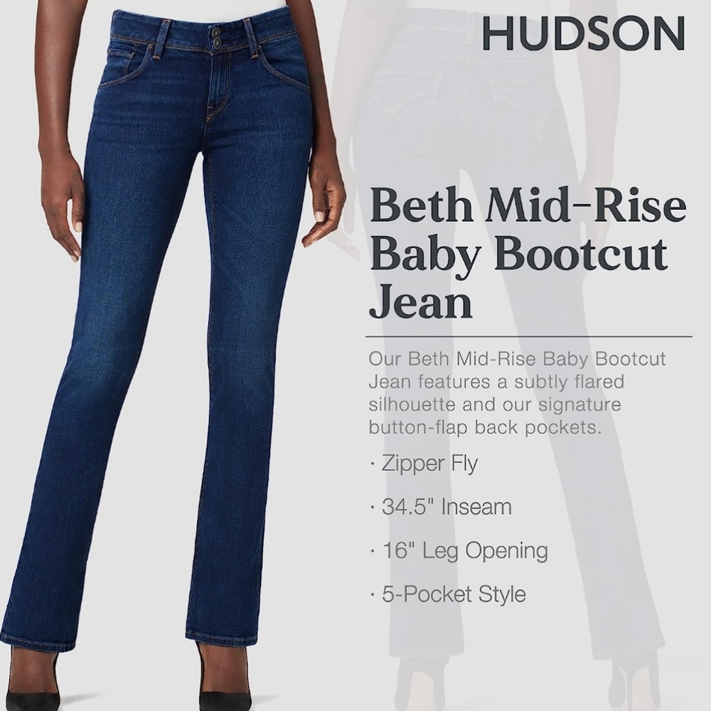 Hudson Womens Beth Mid Rise, Baby Bootcut Jeans With Studs